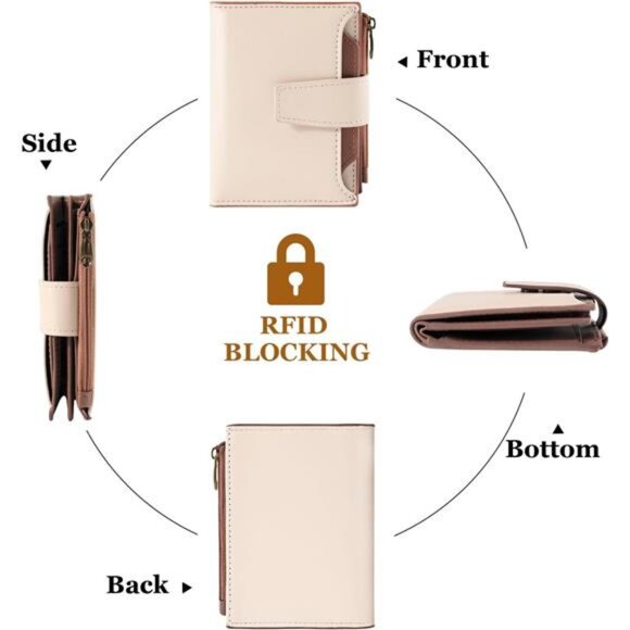 Small Wallet Vegan Leather, Card Holder Wallet Beige Brown - Picture 4 of 7